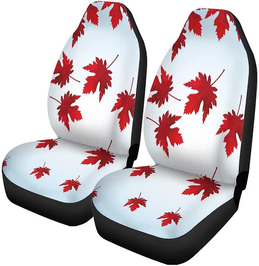 Set Of 2 Car Seat Covers Colorful Leaf Falling Red Maple Leaves Abstract Autumn Beautiful Universal Auto Front Seats Protector Fits