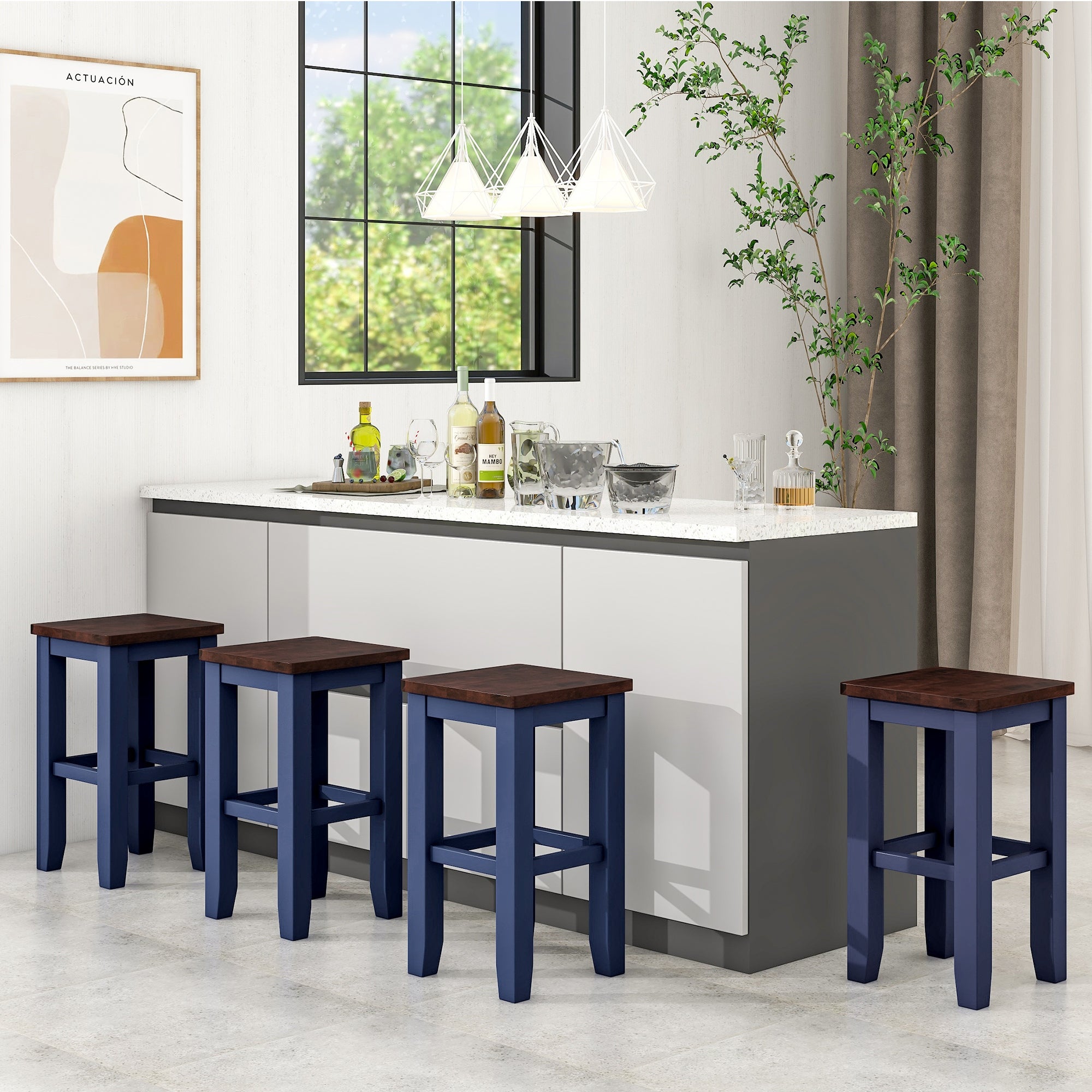 Set of 4 Counter Height Dining Stools with Footrest