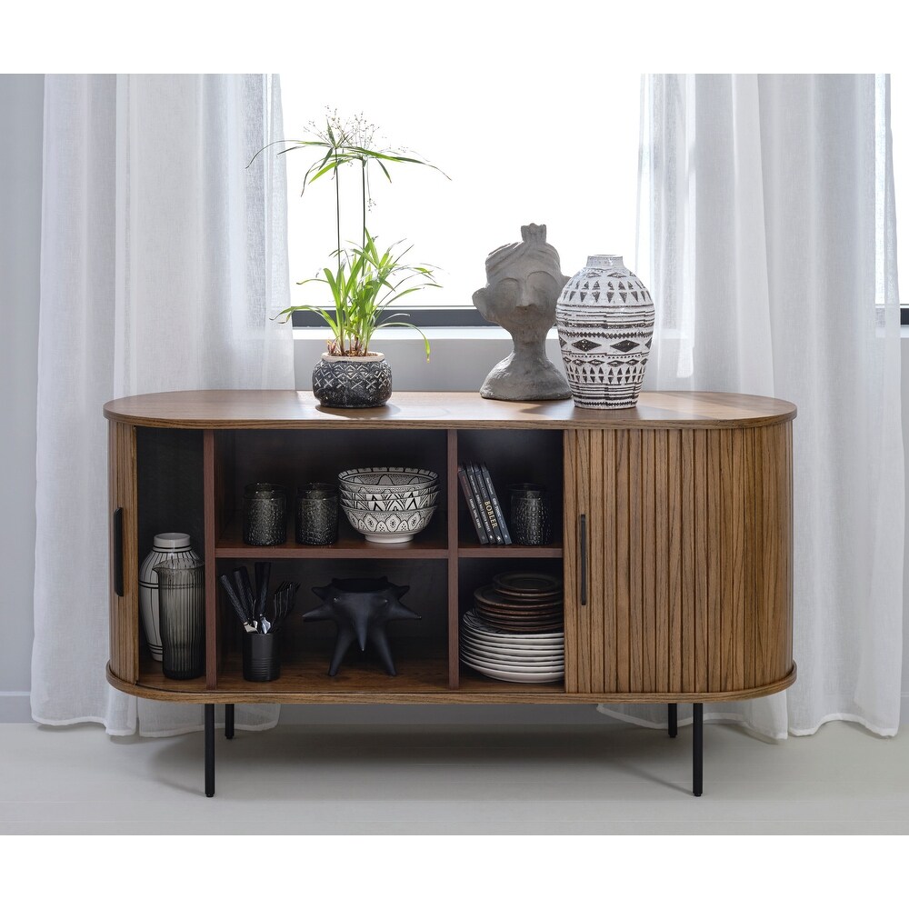 Rye Studio Nicola Mid Century Modern Rounded Sliding Door Sideboard 55\