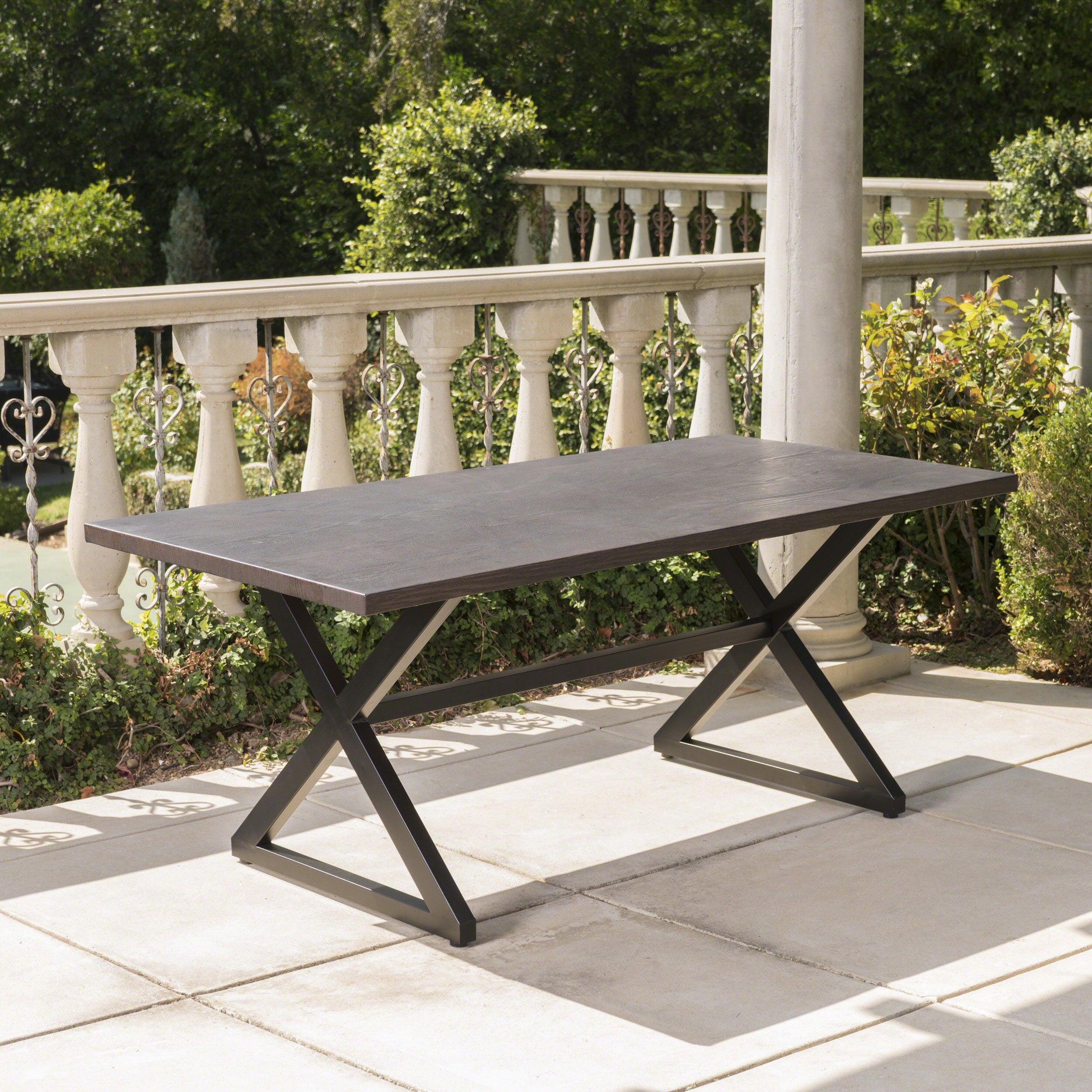 Rosarito Outdoor Aluminum Dining Table with Black Steel Frame