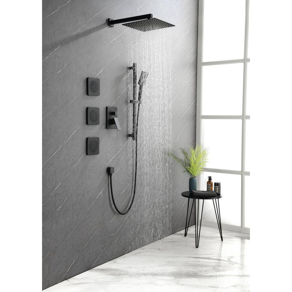 FORCLOVER 3-Spray Square High Pressure Deluxe Wall Bar Shower Kit with Slide Bar and 3-Body Spray in Matte Black FRIMFTHS09MB