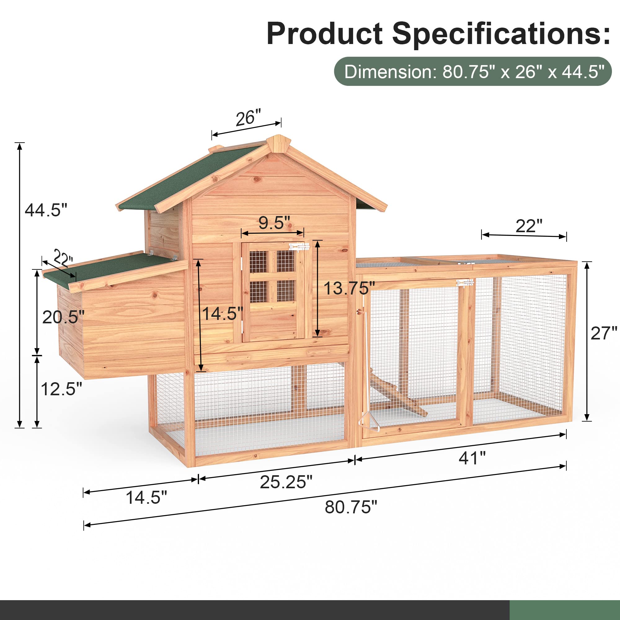 Grezone Chicken Coop Large Wooden Outdoor Hutch Hen Cage with Ventilation Castle Door Play House Nesting Boxes with Cover