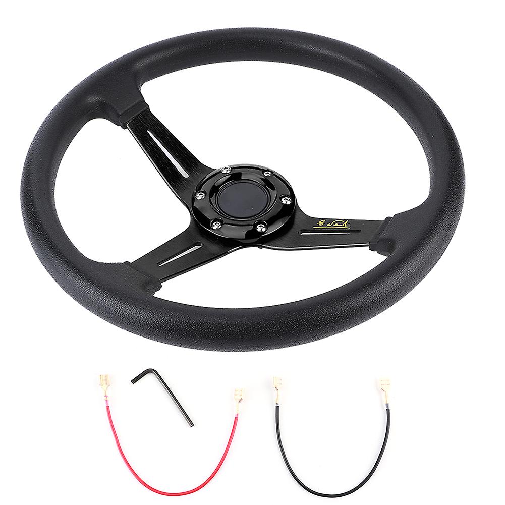 14in Universal Car Steering Wheel Pu Leather Aluminium Alloy W/horn Button Modifiedblack