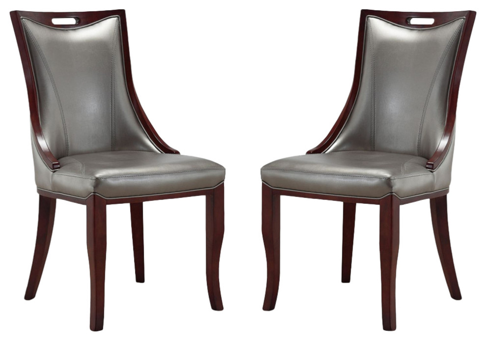 Manhattan Comfort Emperor Walnut Faux Leather Dining Chair Set of 2   Transitional   Dining Chairs   by Manhattan Comfort  Houzz