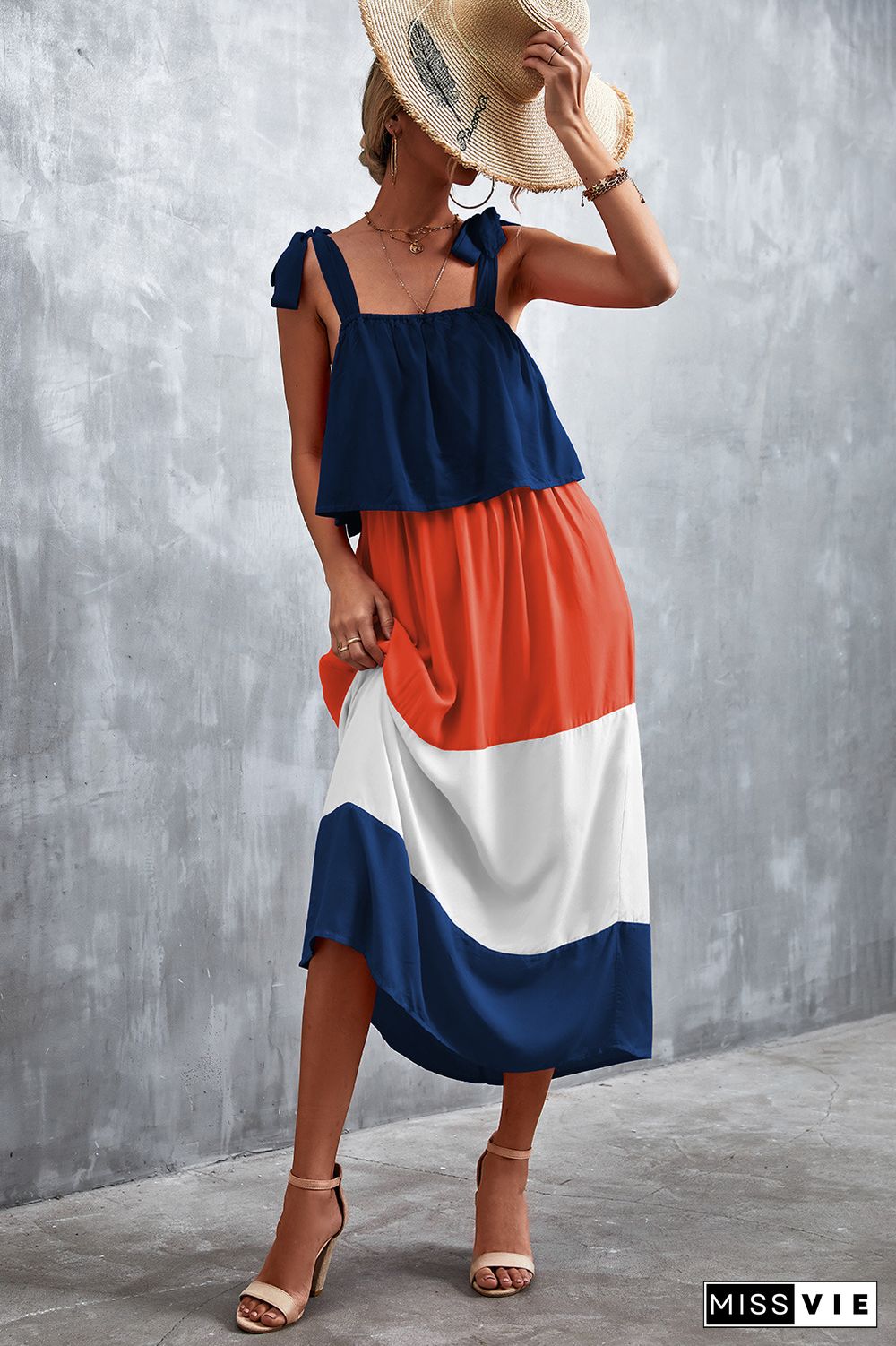 Tie Strap Color Block Maxi Dress