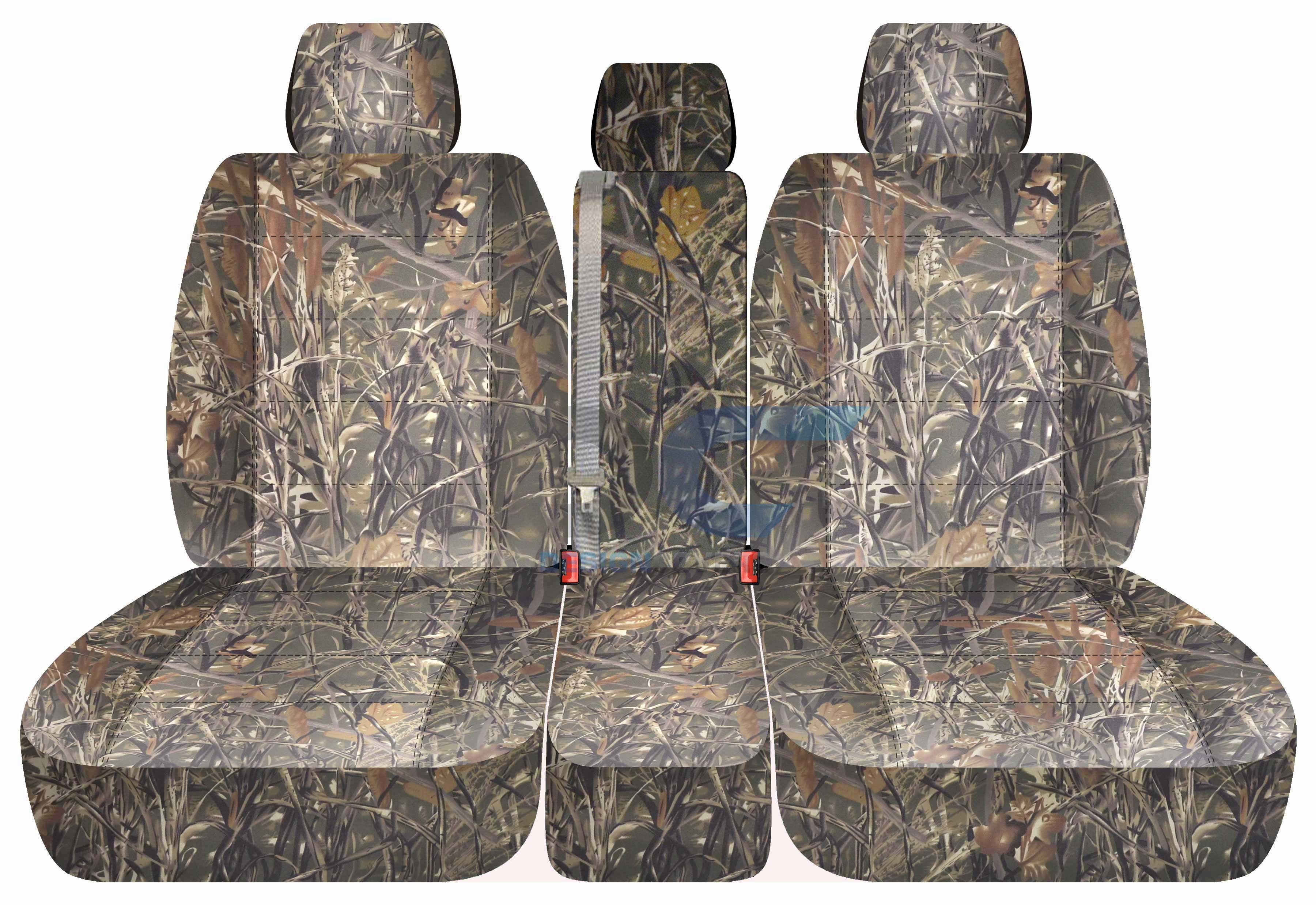 T166-Designcovers Compatible with 2011-2014 Ford F-150 Camouflage Truck Seat Covers (Front 40/20/40 Split Bench) w 3 Headrests， Opening Console:Wetland Camo