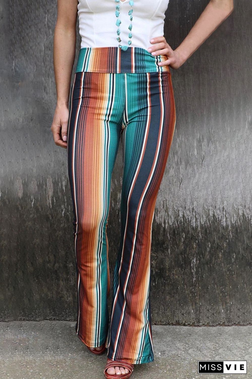 Colorful Stripe High Waist Slim Flare Pants Wholesale