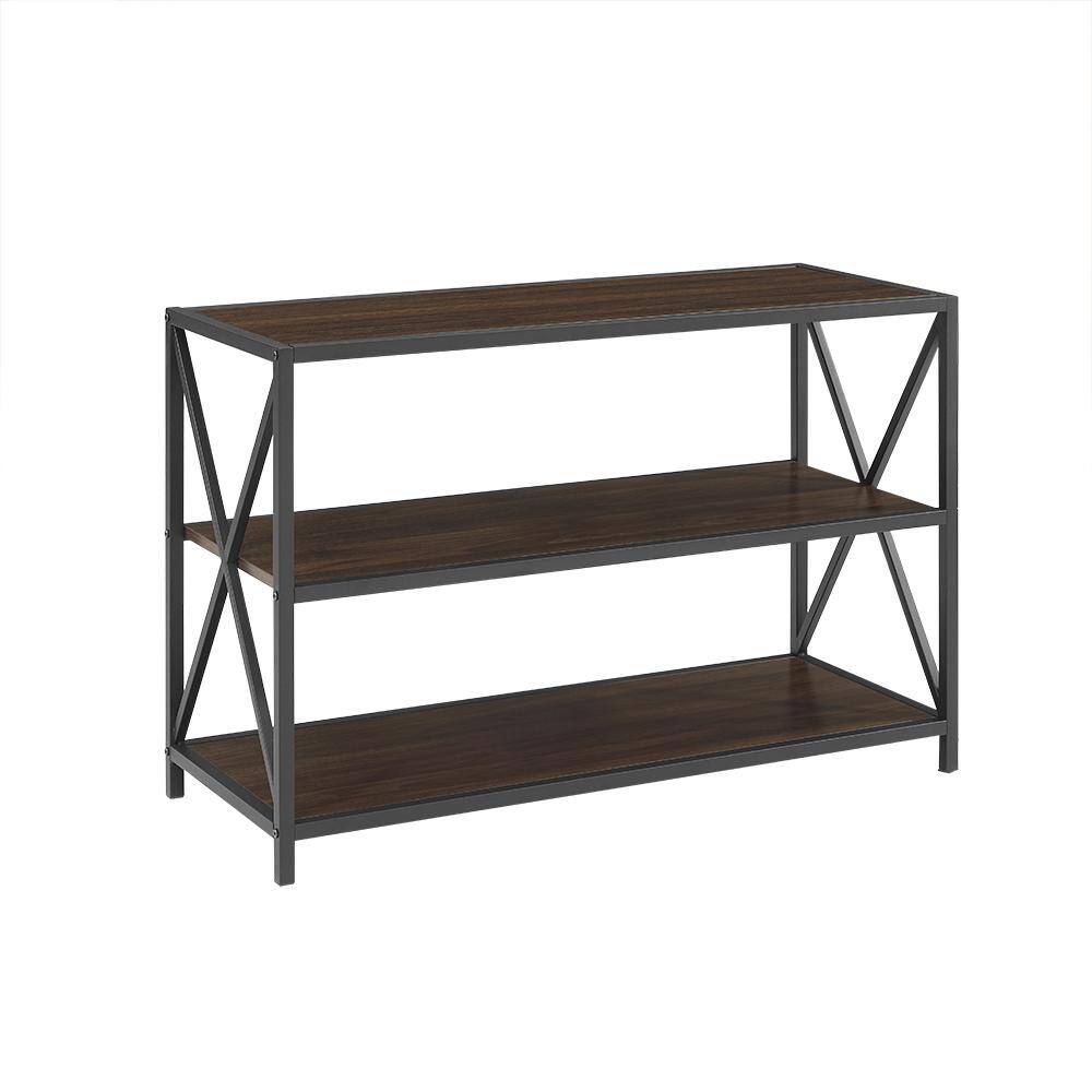 Walker Edison Furniture Company 26 in. Dark WalnutBlack Metal 3-shelf Etagere Bookcase with Open Back HDS40XMWDW