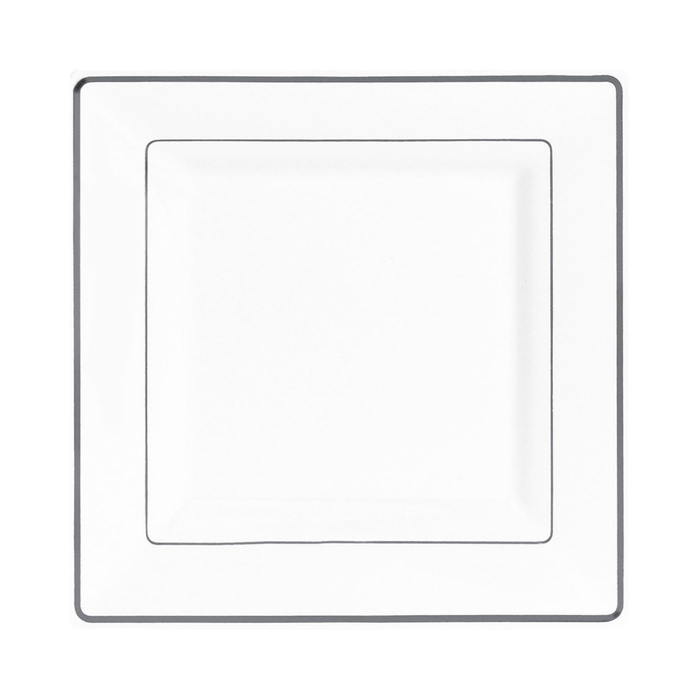 Square Shiny Edge Rim Disposable Plastic Plate Packs   Party Supplies
