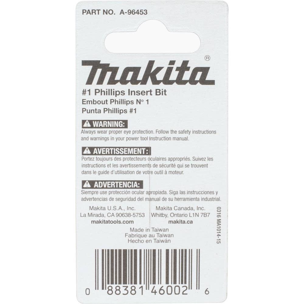 Makita Impact X #1 Phillips 1 Insert Bit 2/pk A-96453 from Makita