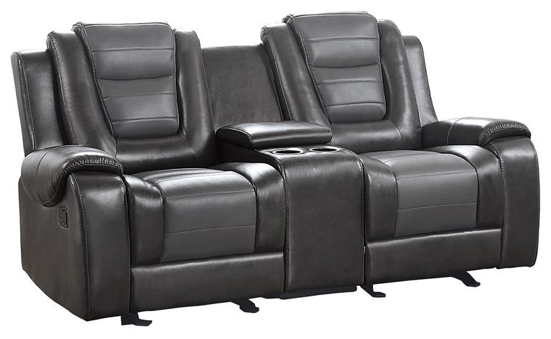 Lexicon Briscoe Faux Leather Double Glider Reclining Loveseat in Gray   Contemporary   Loveseats   by Homesquare  Houzz