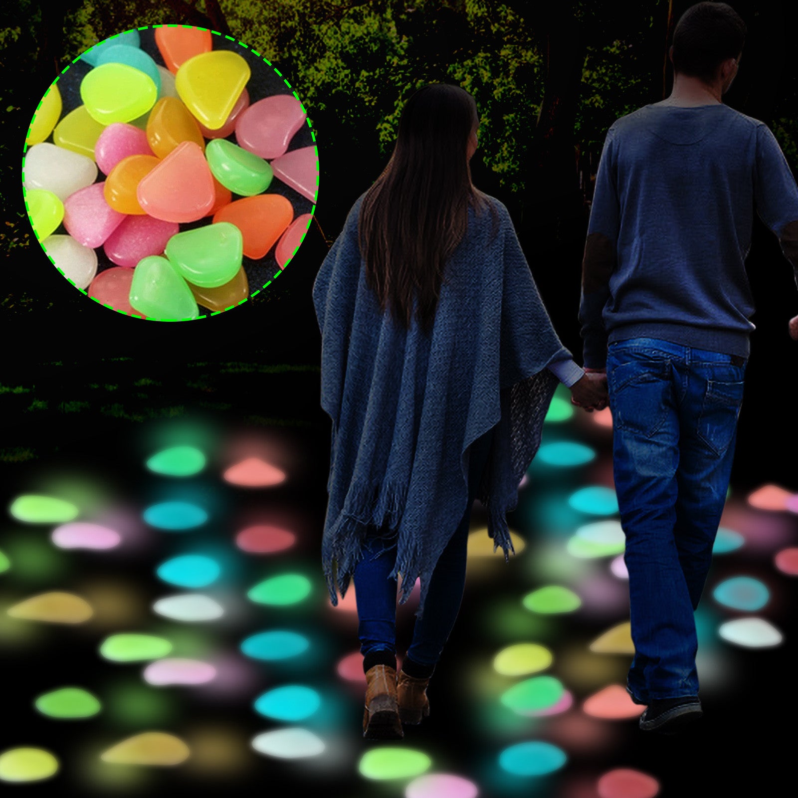 Utoimkio 100Pcs Luminous Pebbles, 12 Colors Glow in The Dark Landscape Stones for Fishbowl, Rivulet or Patio Gaden Lawn