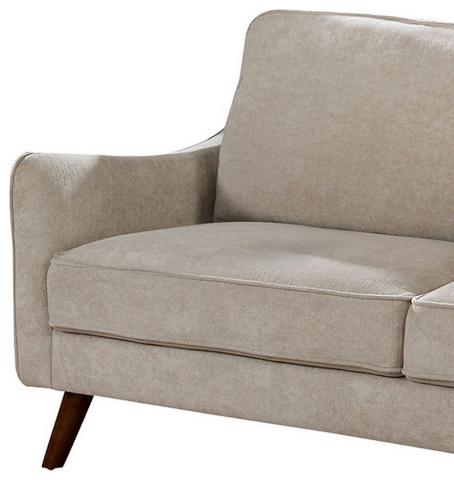 Benzara BM239790 Fabric Upholstered Sofa With Tapered Angled Legs  Beige   Midcentury   Sofas   by VirVentures  Houzz