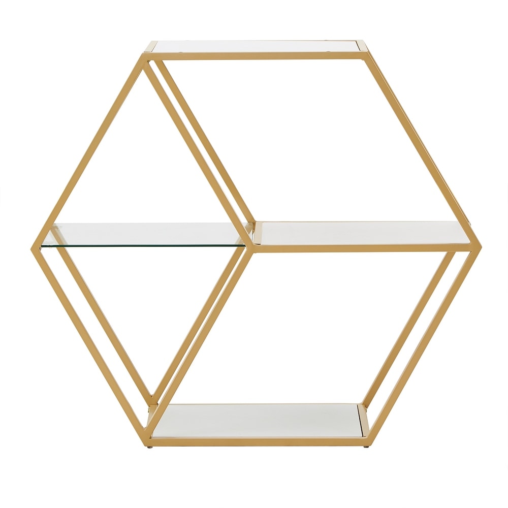 Rae Hexagon Wood and Glass 4 Shelf Modular Bookcase by iNSPIRE Q Bold   Bookshelf