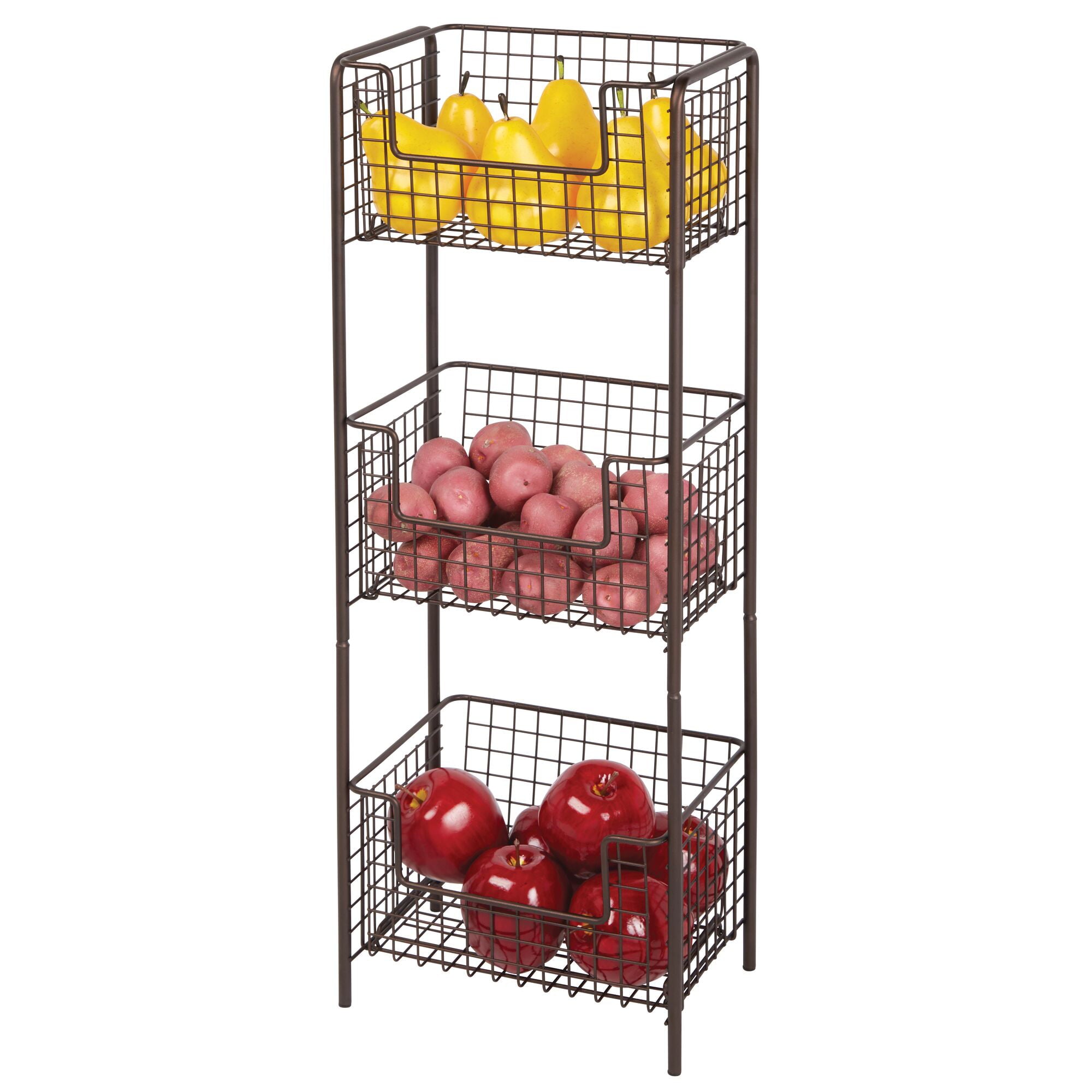 mDesign Steel Freestanding Storage Organizer Tower Rack Basket Shelf， Metal 3-Tier Furniture Unit for Master/Guest Bathroom， Powder Room - Holds Bath Towels， Soap - Concerto Collection - Bronze