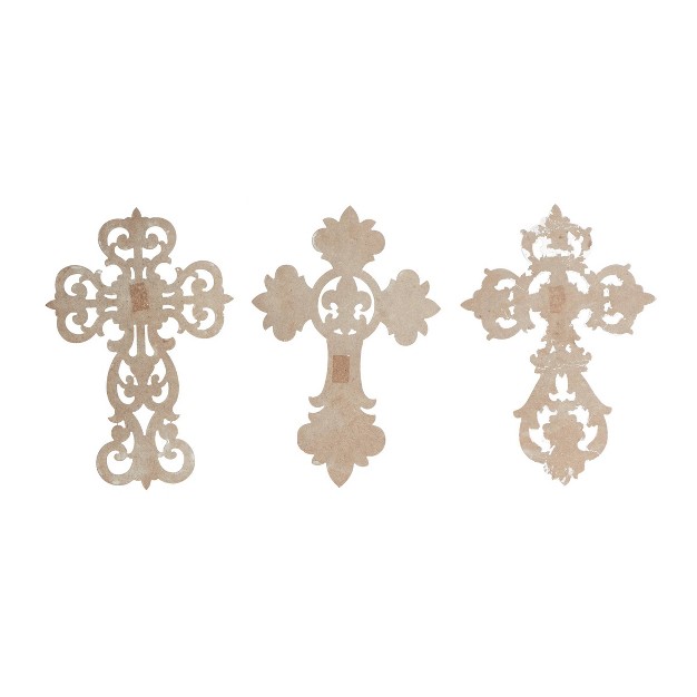 Set Of 3 Wooden Cross Carved Cross Wall Decors White Olivia amp May