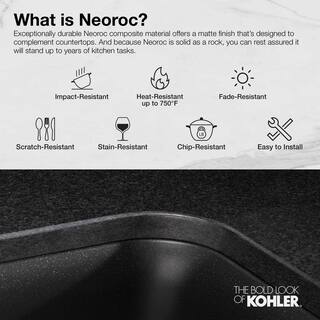 KOHLER Kennon Top-MountUndermount Neoroc Granite Composite 25 in. Single Bowl Kitchen Sink in Matte Black with Basin Rack K-28003-1-CM1