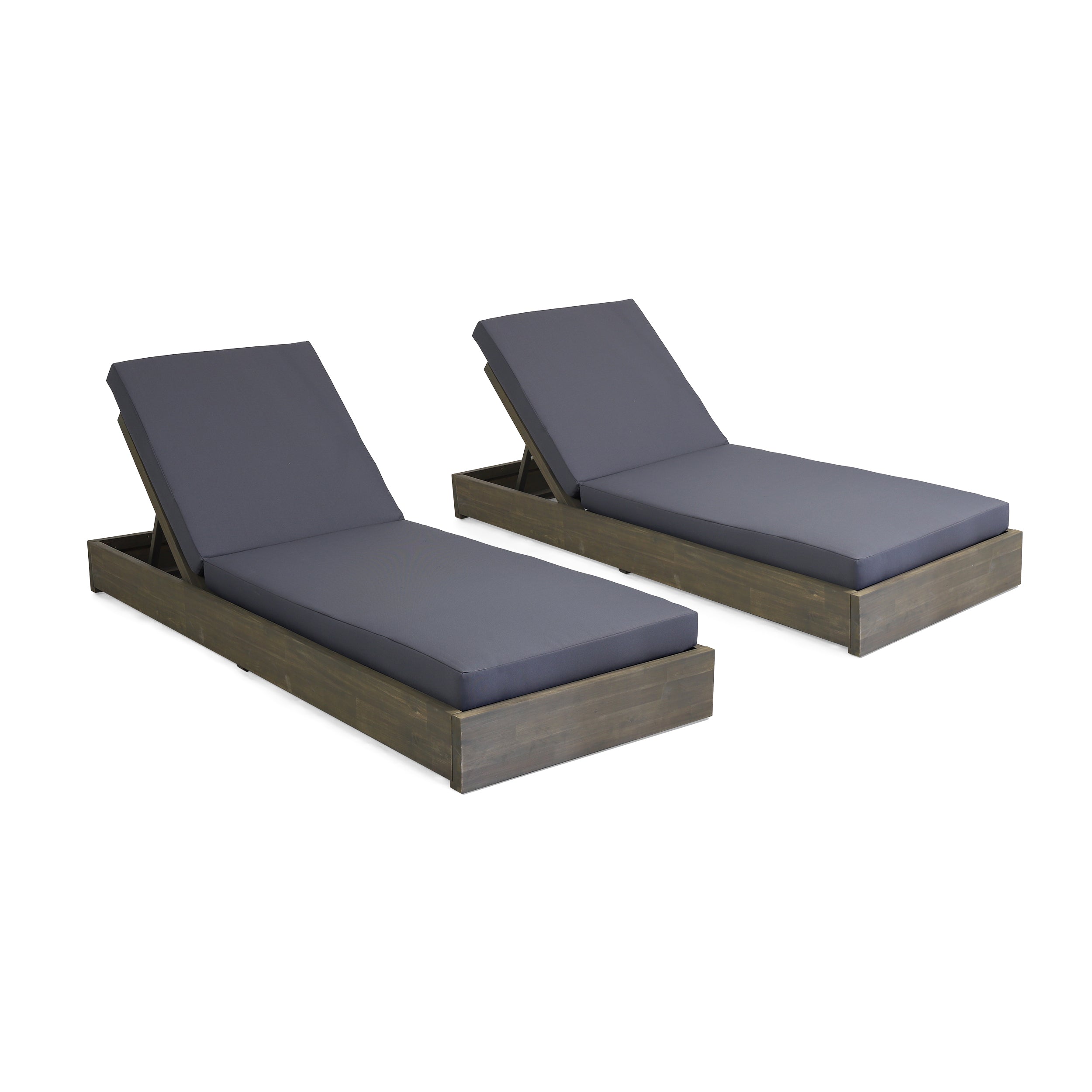 Niyanna Outdoor Acacia Wood Chaise Lounge with Cushion (Set of 2)