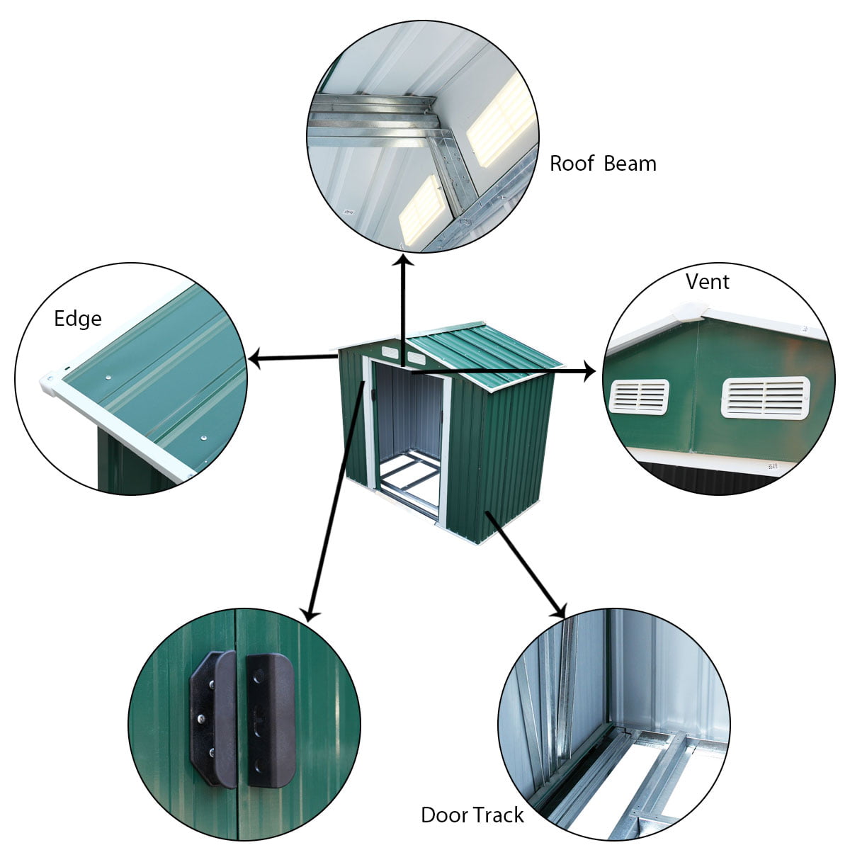 Jaxpety 7' x 4' Large Outdoor Steel Storage Shed with 4 Vents,Double Sliding Door, Stable Base, Green