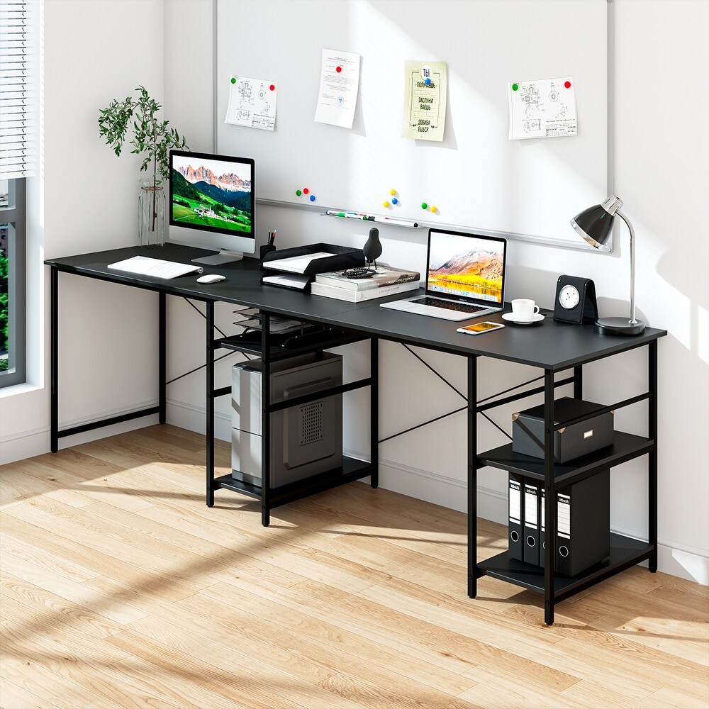 Costway 95'' Convertible L shaped Corner Computer Desk 2 Person Long