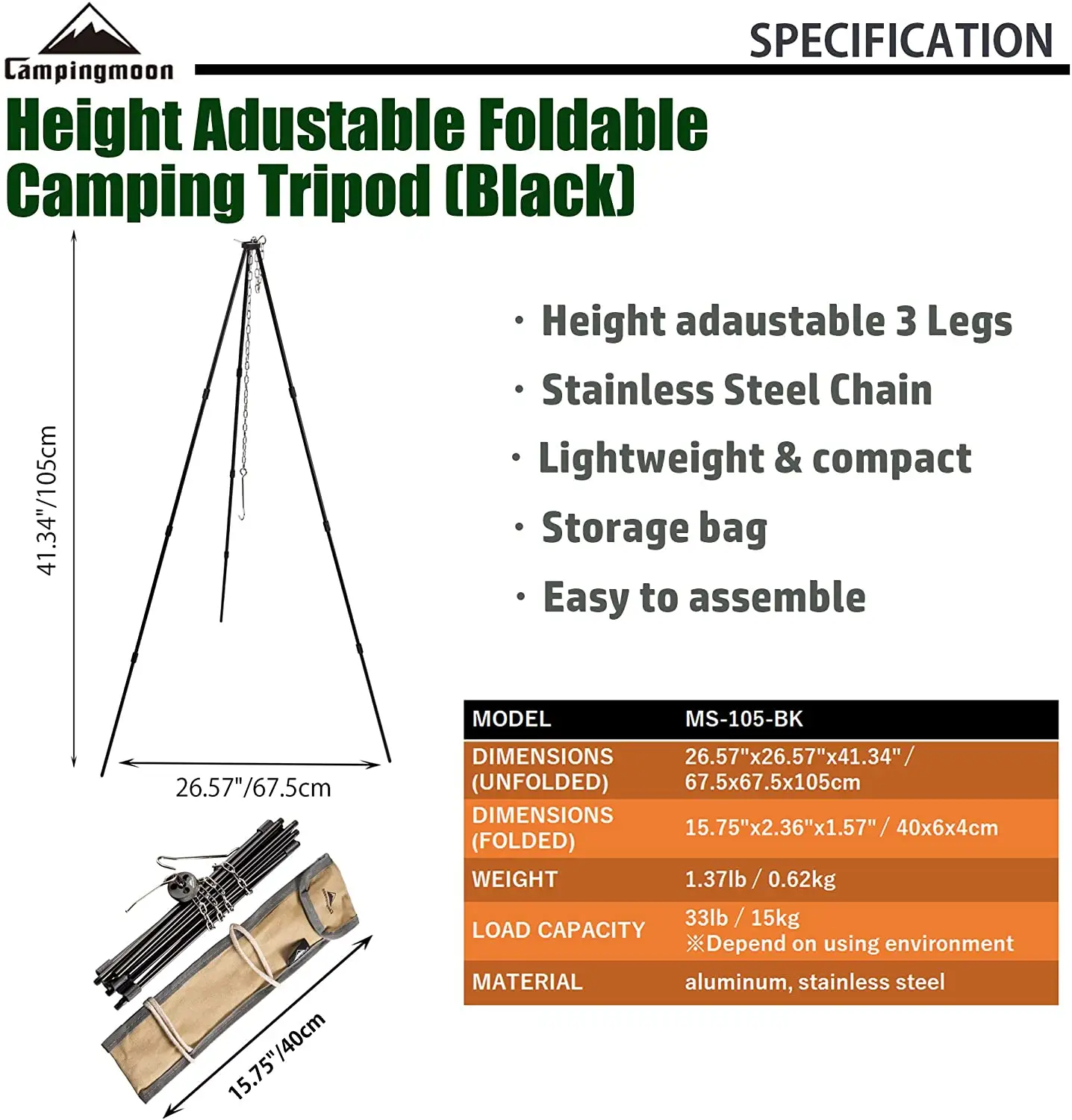 Outdoor Camping Classical Bonfire Cooker BBQ Grill Stand Bushcraft Detachable Aluminum oy Tripod Pot Holder Hanger Bracket