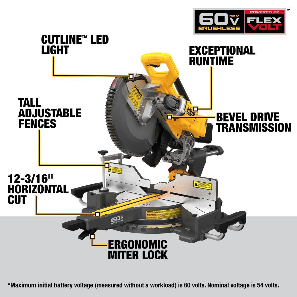 DEWALT 60V 12'' Sliding Miter Saw Bare Tool DCS781B from DEWALT