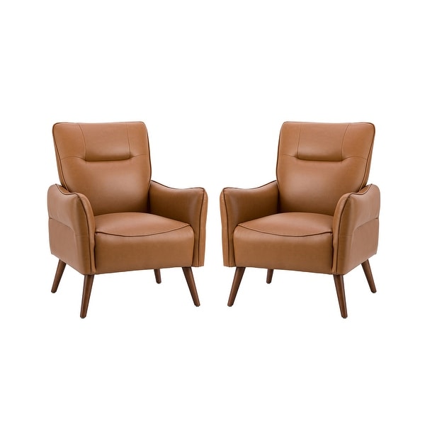 Marcos Modern Vegan Leather Accent Armchair with Solid Wood Legs Set of 2 by HULALA HOME