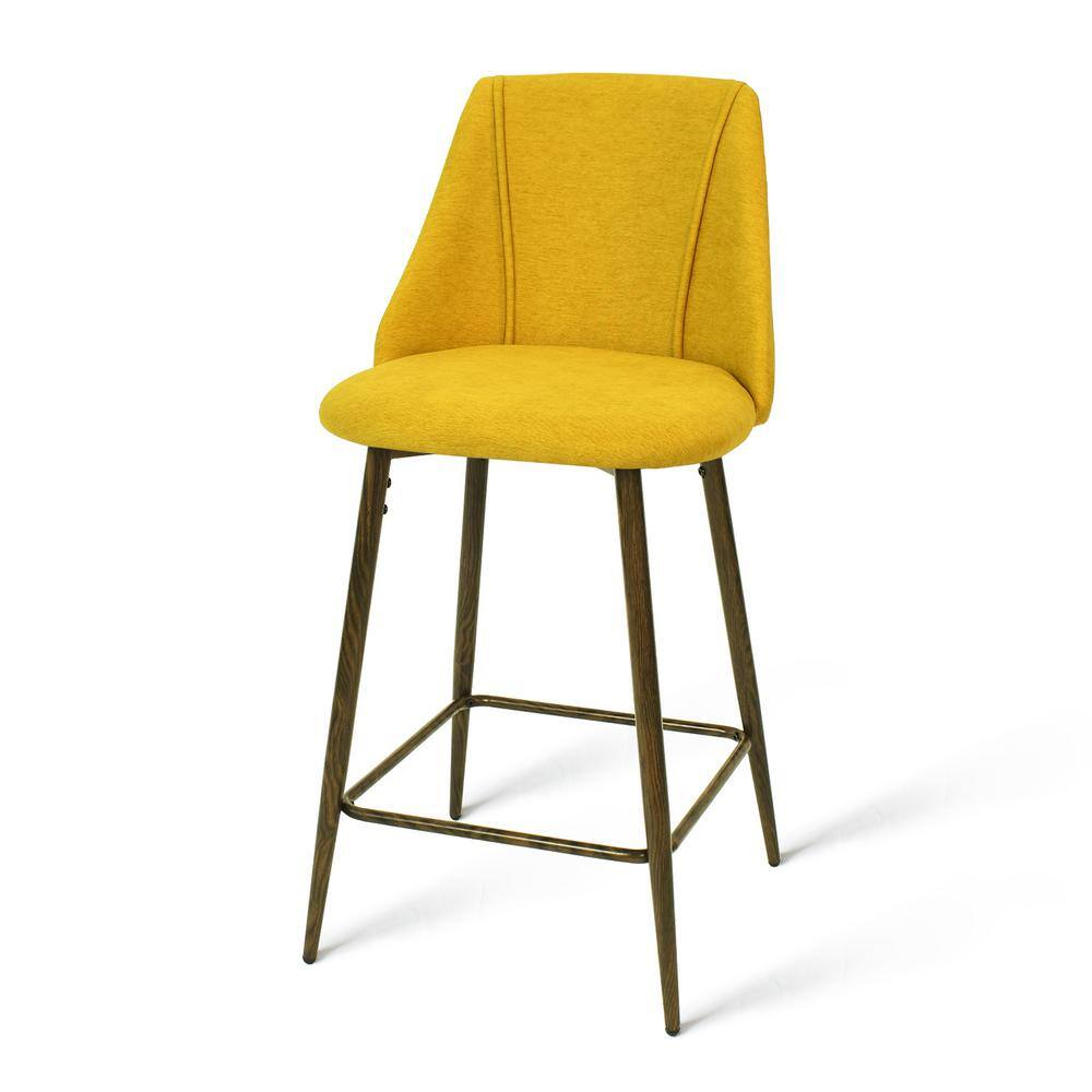 Elevens CHOLE Yellow Fabric Upholstered 26 in. Full Back Metal Frame Counter Stool (Set of 2) (19 in. W x 39 in. H) CHOLE-MIDBAR-YELLOW