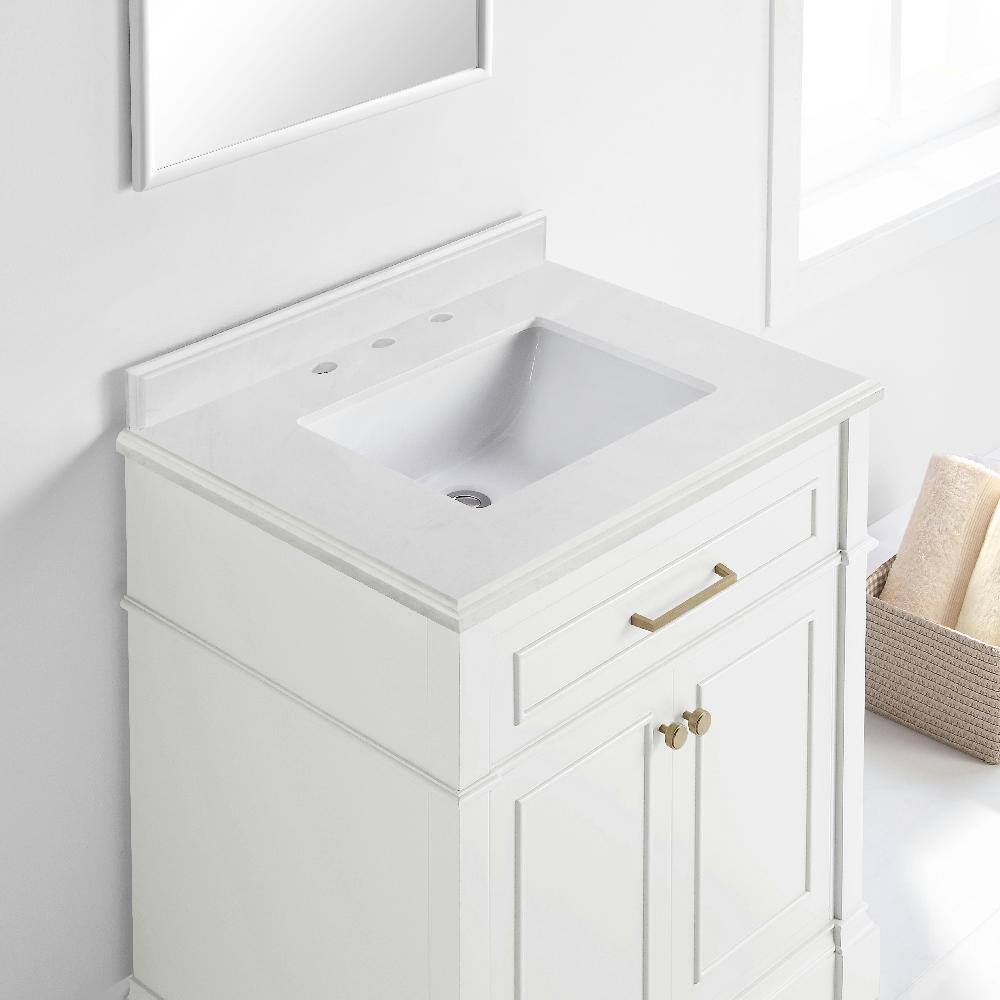 Home Decorators Collection Melpark 30 in. W x 22 in. D x 34.5 in. H Bath Vanity in White with White Cultured Marble Top Melpark 30W