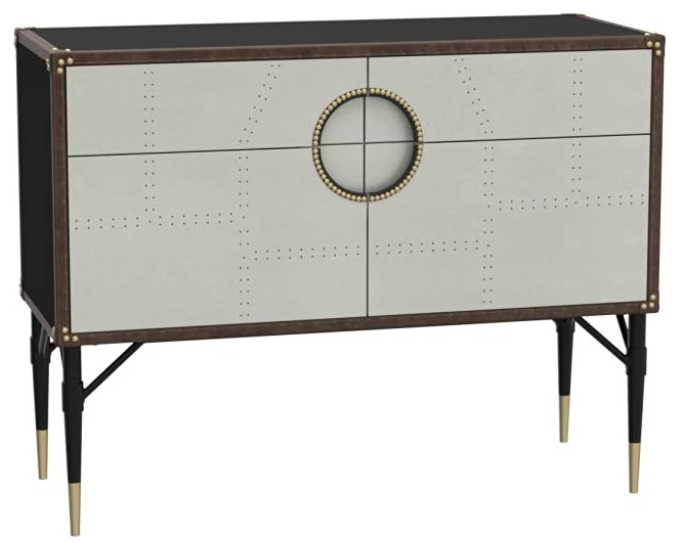 Unique Console Table  Top Grain Leather Accent With Aluminum Doors and Drawers   Midcentury   Console Tables   by Decorn  Houzz