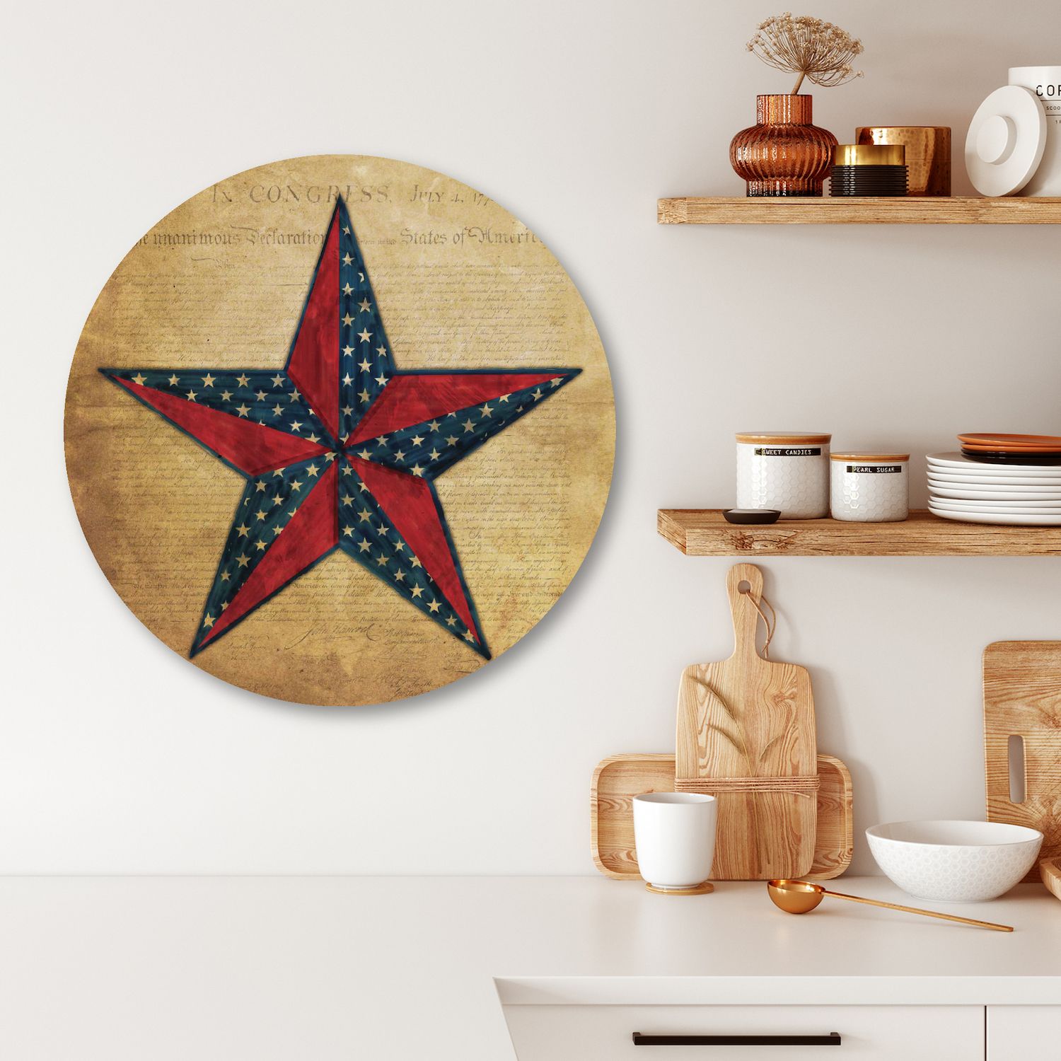 Courtside Market Flag Star II Circular Board Wall Art