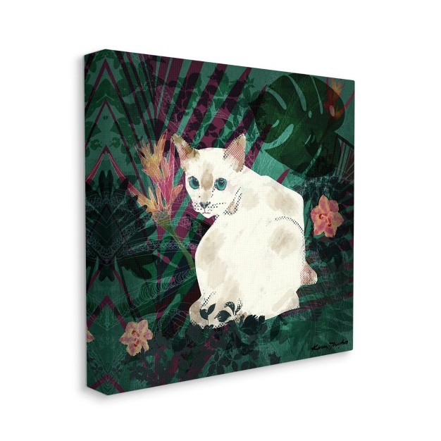 Stupell Industries White Cat Flower Collage Green Design