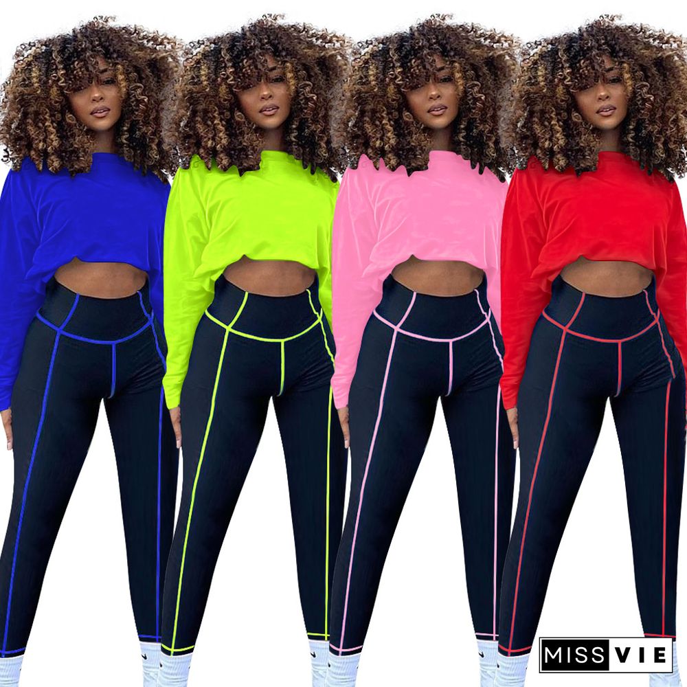 Women Long Sleeve Round Neck T-shirt Skinny Pant Sport Suit