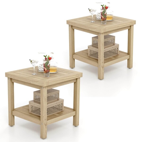 1/2 PCS 2Tier Outdoor Side Teak Wood End Table w/ Storage Shelf