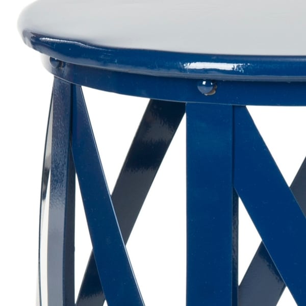 SAFAVIEH Bertram Navy Lattice Iron Stool - 14