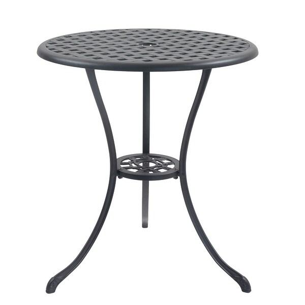 3 Piece Cast Aluminum Outdoor Patio Furniture Bistro Table Set with Umbrella Hole for Patio Balcony