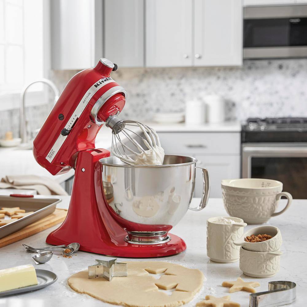 KitchenAid Artisan 5 Qt. 10-Speed Empire Red Stand Mixer with Flat Beater 6-Wire Whip and Dough Hook Attachments KSM150PSER