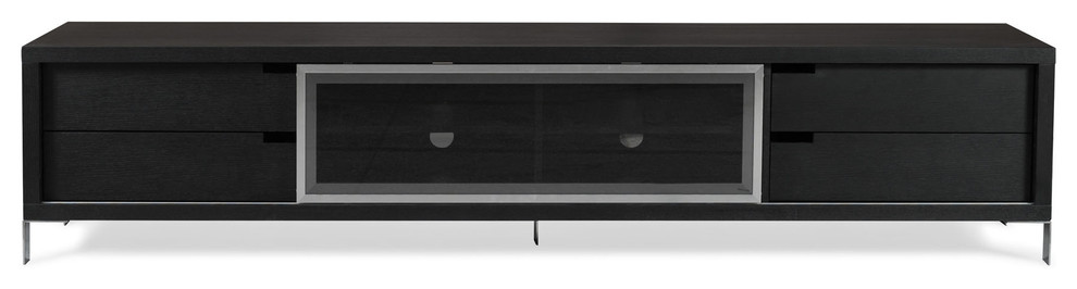 Modern Romo TV Unit Black Oak Wood Grain Drawers Stainless Steel Glass Door   Contemporary   Entertainment Centers And Tv Stands   by Zuri Furniture  Houzz