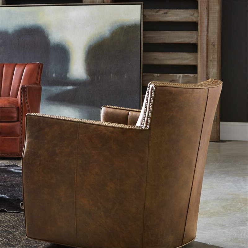 Hooker Furniture Carson Leather Swivel Club Chair in Tobacco Brown   Transitional   Armchairs And Accent Chairs   by Homesquare  Houzz