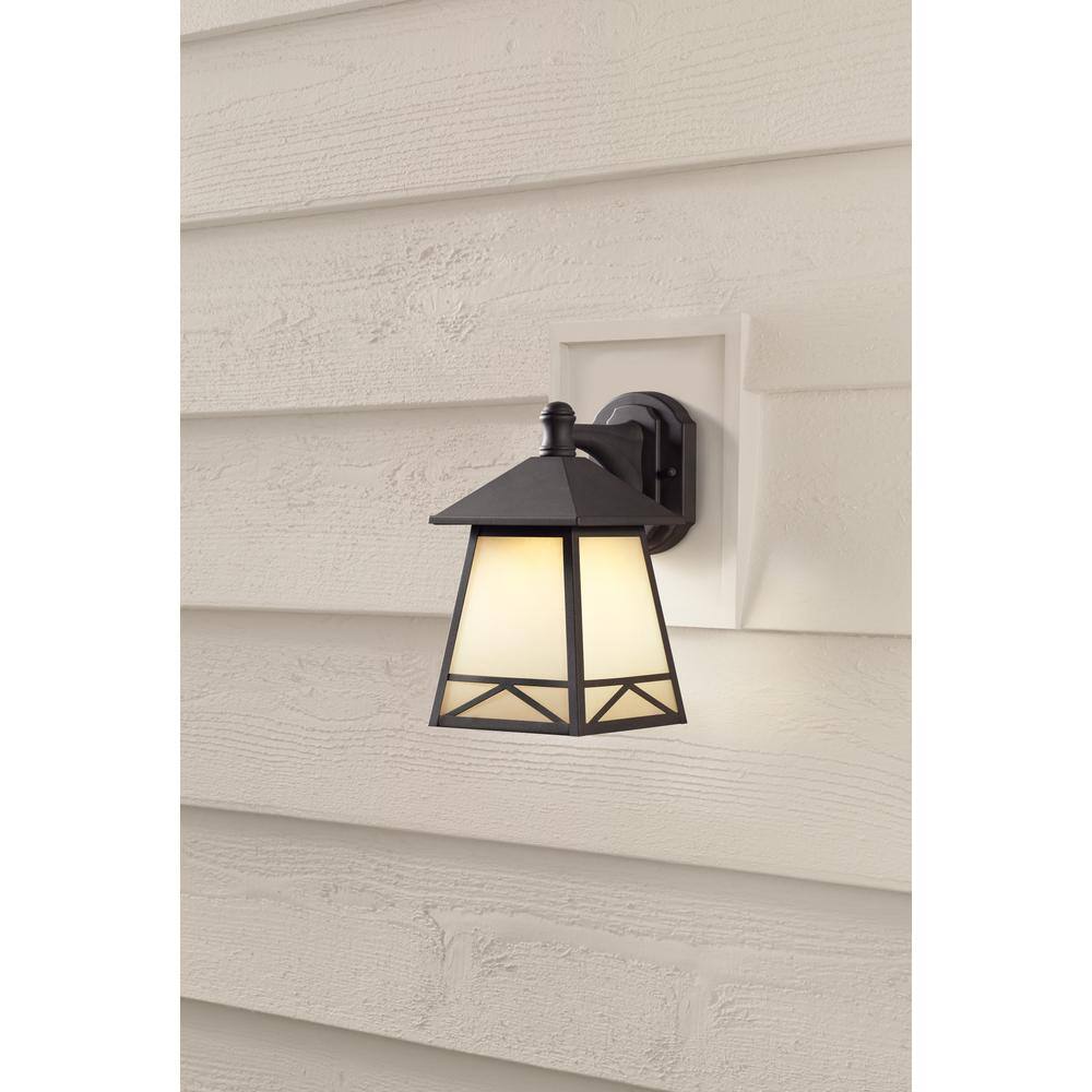 Hampton Bay Bronze Outdoor LED Wall Lantern Sconce with Frosted Tea Stain Glass GKC1691L