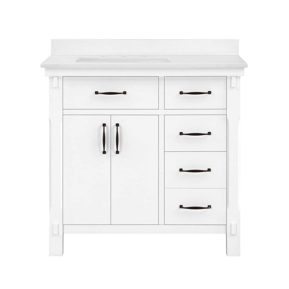 Home Decorators Collection Bellington 36 in. W x 22 in. D x 34.5 in. H Bath Vanity in White with White Engineered Stone Top Bellington 36W