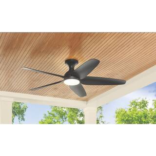 Hampton Bay Ceva 54 in. Integrated CCT LED IndoorOutdoor Matte Black Ceiling Fan with Light and Remote Control AK363HB-MBK