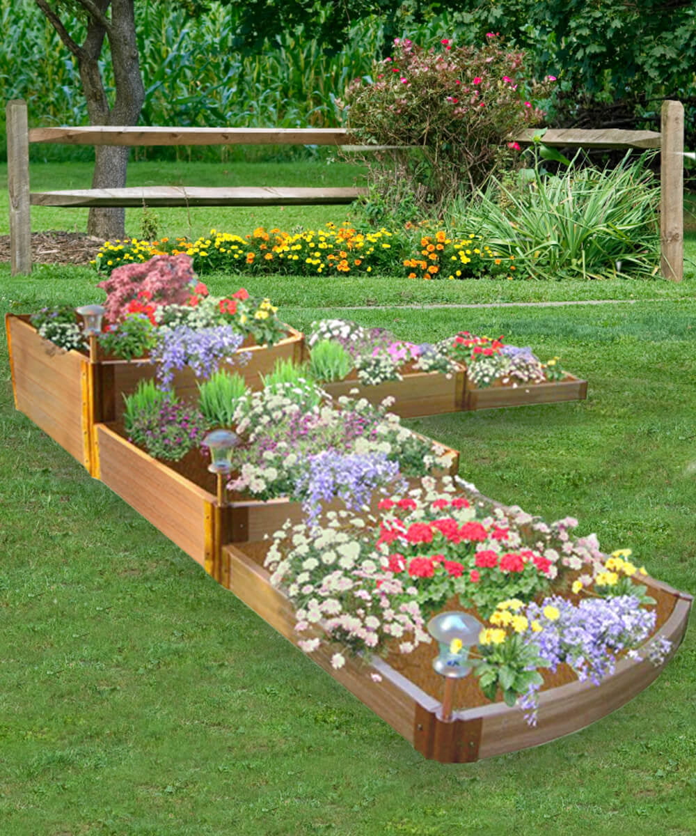 Frame It All Tool-Free Classic Sienna Raised Garden Bed Split Waterfall Tri-Level 12' x 12' x 22