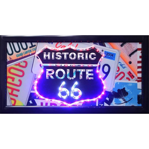 Historic Route 66 Framed Led Sign Black American Art Decor