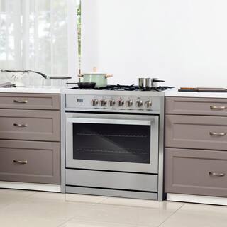 Cosmo Commercial-Style 36 in. 3.8 cu. ft. Single Oven Dual Fuel Range with 8 Function Convection Oven in Stainless Steel COS-F965NF