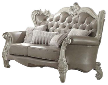 Acme Versailles Loveseat w/ 4 Pillows in Vintage Gray PU  ampBone White 52126A   Victorian   Loveseats   by Emma Mason  Houzz