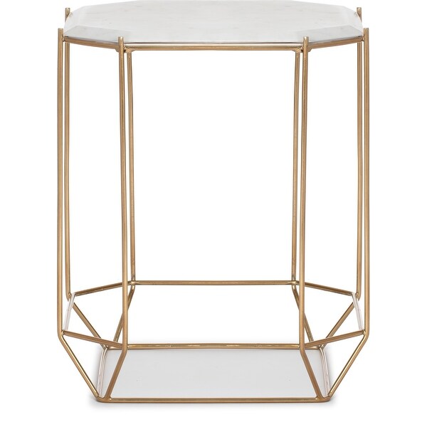 Finch Colton Solid Marble Top Accent Table with Gold Metal Base， White/Gold