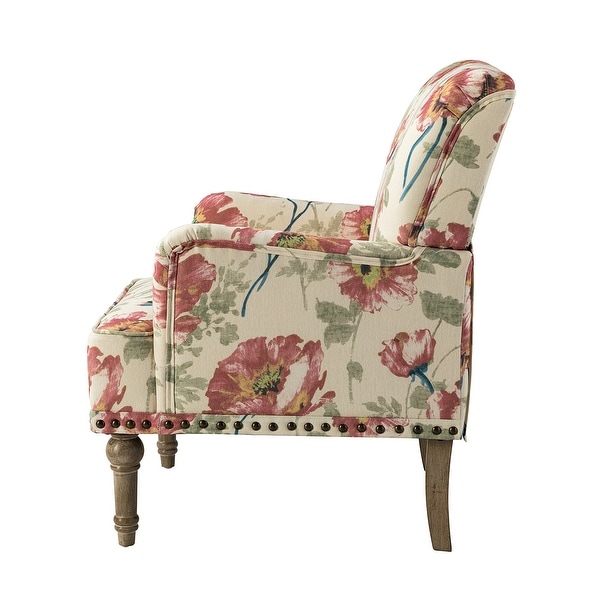 Geltrude Traditional Floral Fabric Design Upholstered Accent Armchair with Nailhead Trim Set of 2 by HULALA HOME