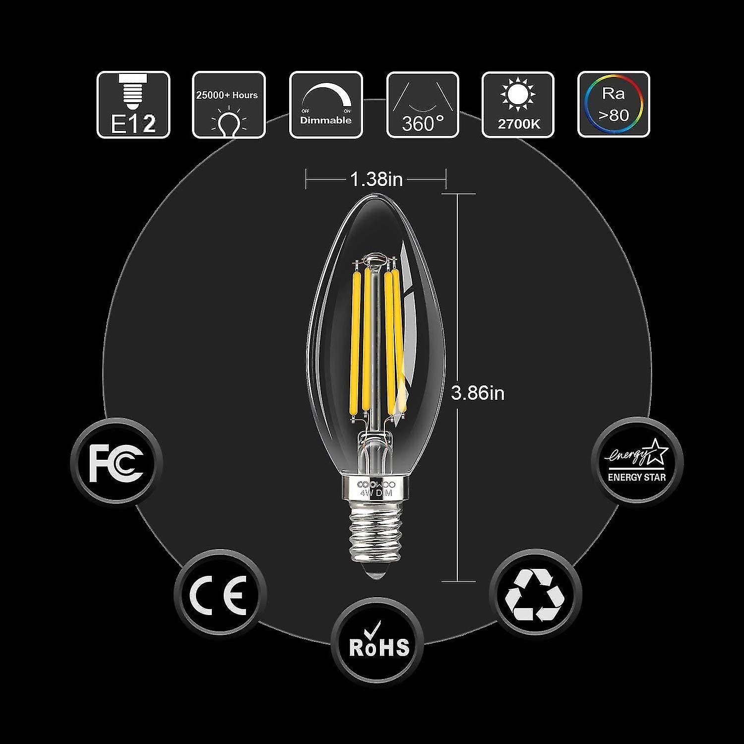 Antique Led Bulb，e12 Base 2700k 4w 30 Watt Vintage Edison Led Chandelier Light Bulbs Led Candelabra