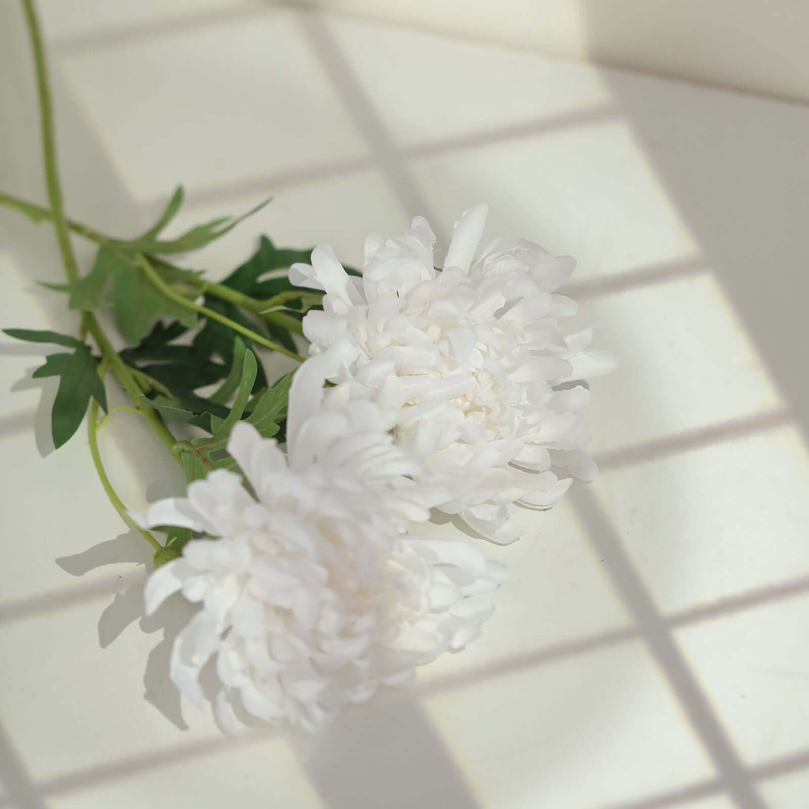 3 Stems White Artificial Silk Chrysanthemum Bouquet Flowers, Large Faux Mum Branches 27